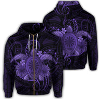 Hawaii Turtle Hibiscus Polynesian Zip Hoodie Full Style Purple Unisex Art - Polynesian Pride