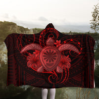 Hawaii Turtle Hibiscus Polynesian Hooded Blanket - Full Style - Red - AH - Polynesian Pride
