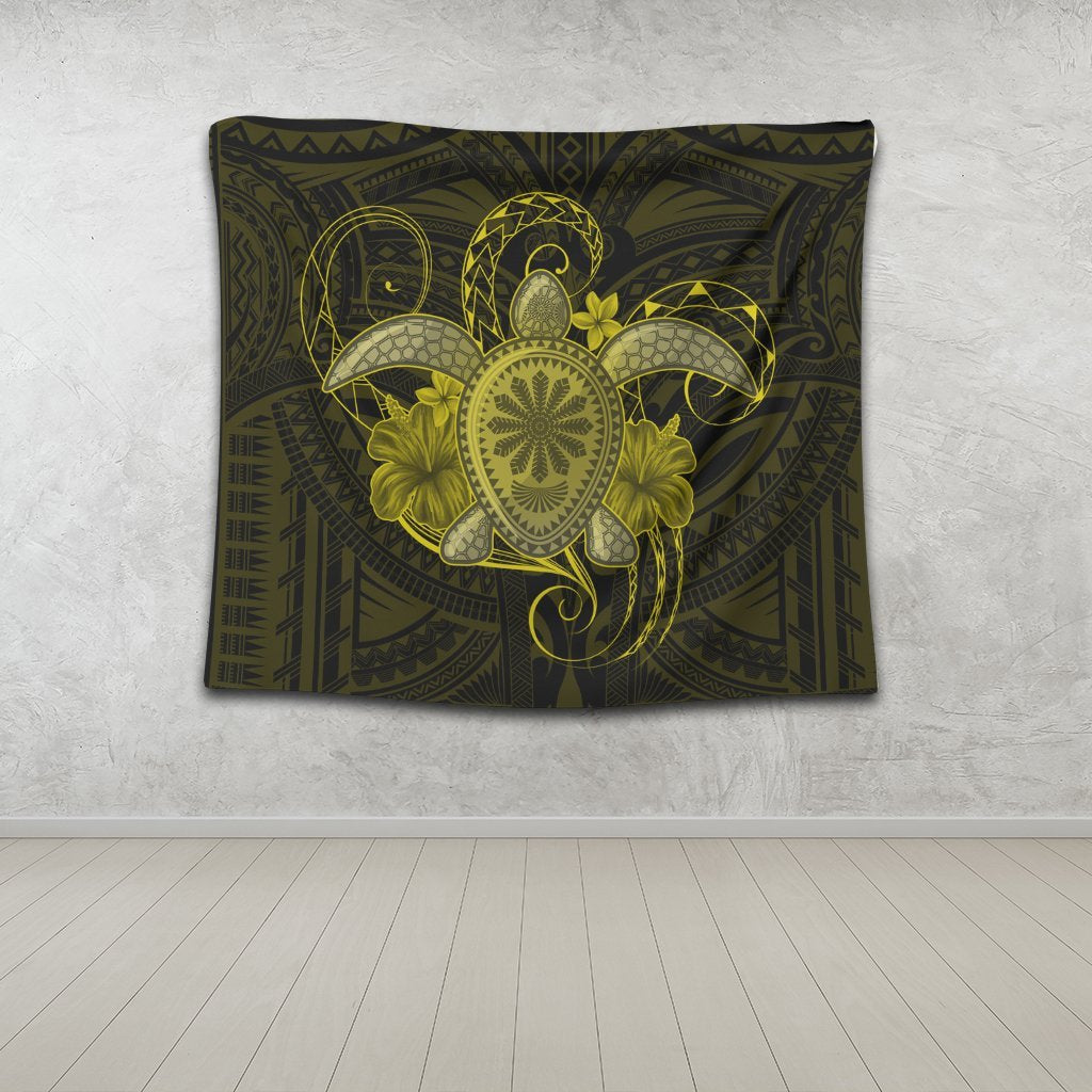 Hawaii Turtle Hibiscus Polynesian Tapestry - Full Style - Yellow - AH - Polynesian Pride