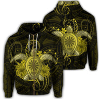 Hawaii Turtle Hibiscus Polynesian Zip Hoodie Full Style Yellow Unisex Art - Polynesian Pride
