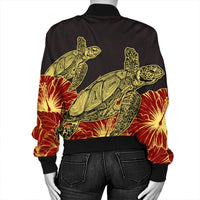 Hawaii Turtle Hibiscus Red Bomber Jacket - AH - Polynesian Pride