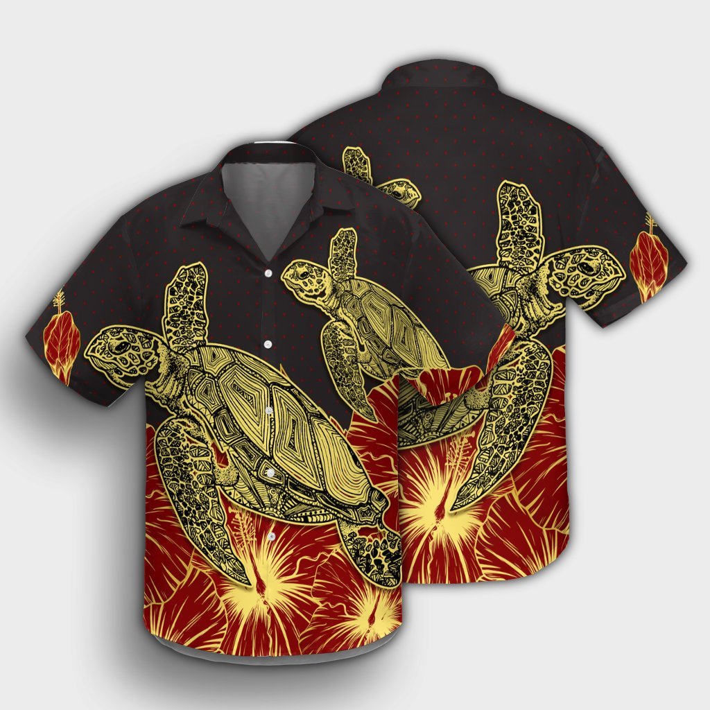 Hawaii Turtle Hibiscus Red Hawaiian Shirt - AH - Polynesian Pride