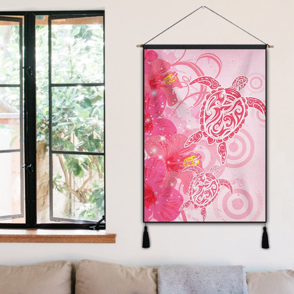 Hawaii Turtle Hibiscus Vintage Pink Hanging Poster - AH - Polynesian Pride
