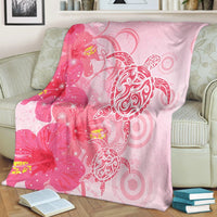 Hawaii Turtle Hibiscus Vintage Pink Premium Blankets - AH - Polynesian Pride
