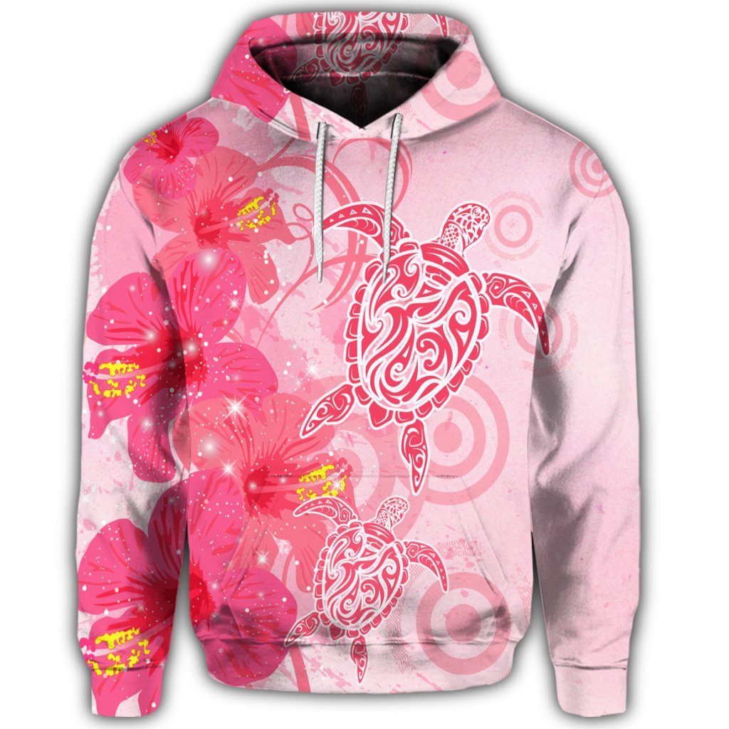Hawaiian Turtle Hibiscus Vintage Pink Hoodie - Polynesian Pride