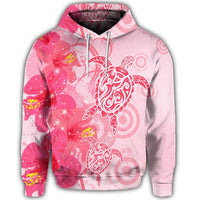 Hawaiian Turtle Hibiscus Vintage Pink Hoodie - Polynesian Pride