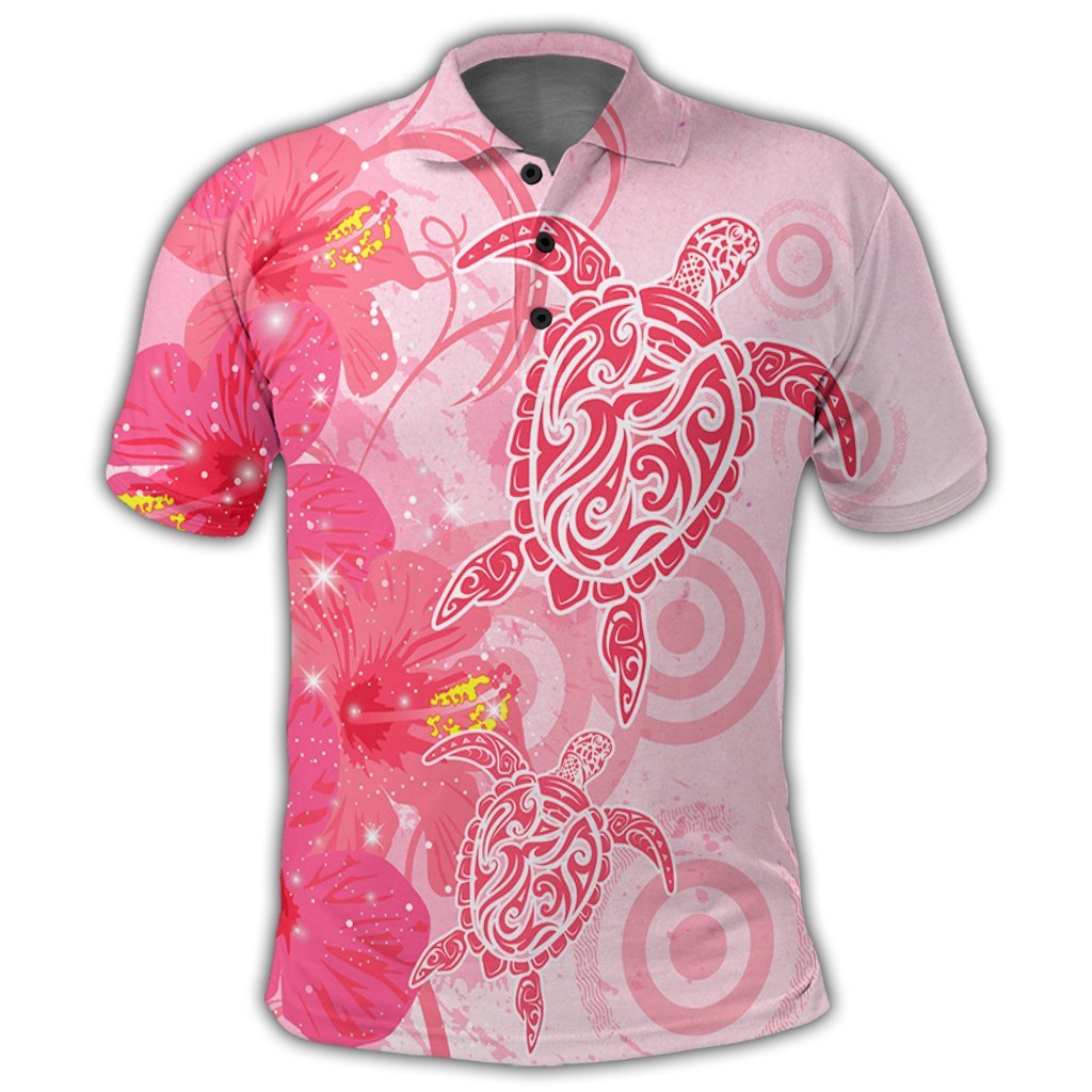 Hawaii Turtle Hibiscus Vintage Pink Polo Shirt - Polynesian Pride