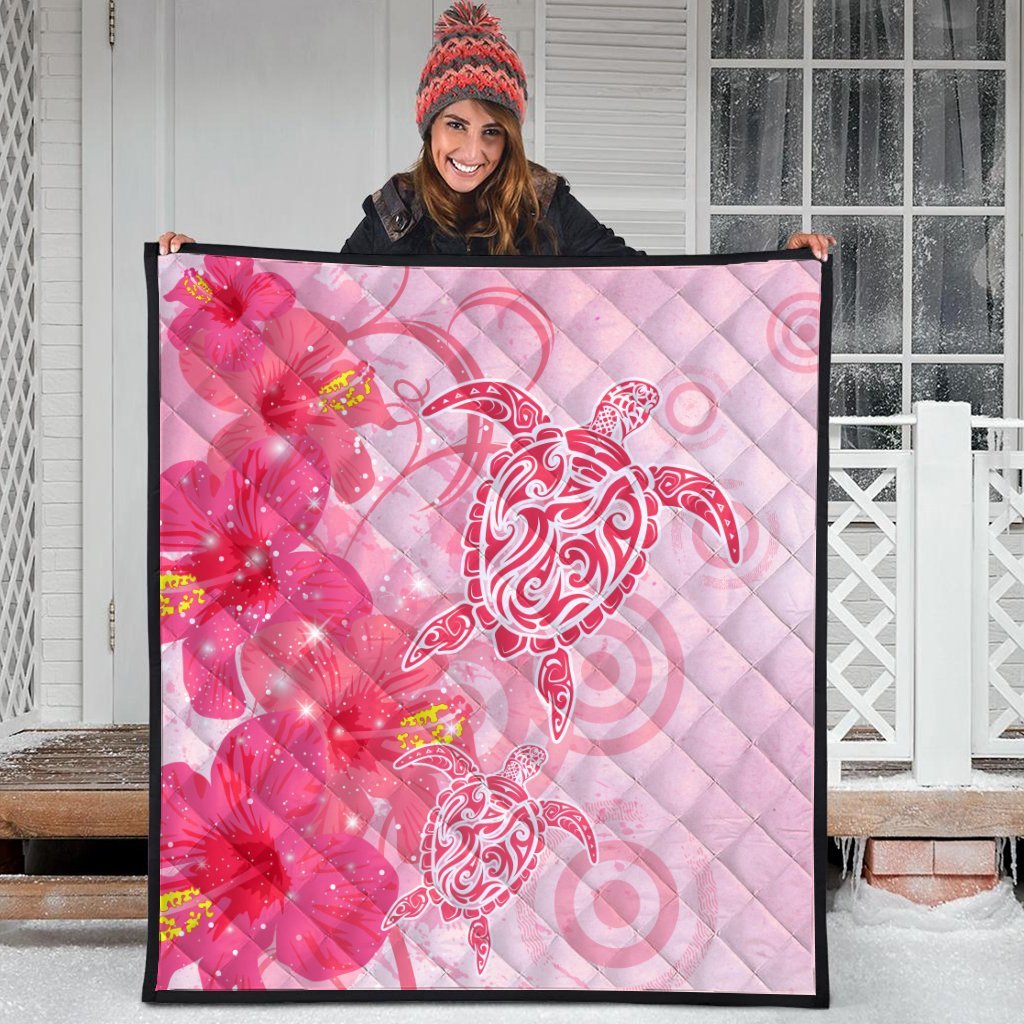 Hawaii Turtle Hibiscus Vintage Pink Premium Quilts - AH - Polynesian Pride