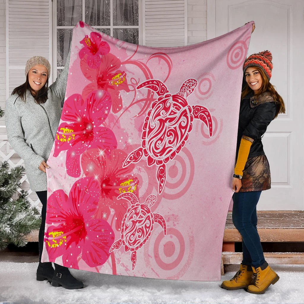 Hawaii Turtle Hibiscus Vintage Pink Premium Blankets - AH - Polynesian Pride