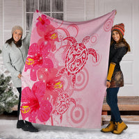 Hawaii Turtle Hibiscus Vintage Pink Premium Blankets - AH - Polynesian Pride