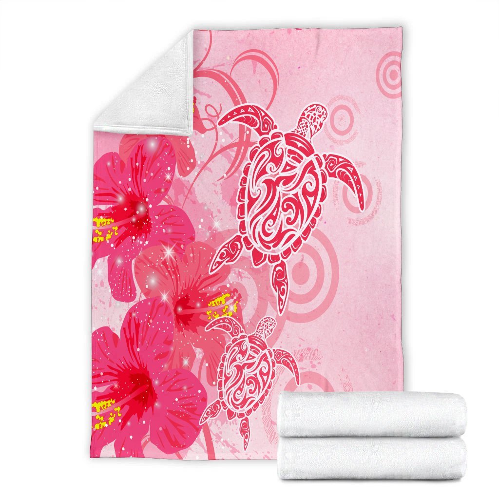 Hawaii Turtle Hibiscus Vintage Pink Premium Blankets - AH - Polynesian Pride