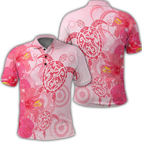 Hawaii Turtle Hibiscus Vintage Pink Polo Shirt Unisex Black - Polynesian Pride