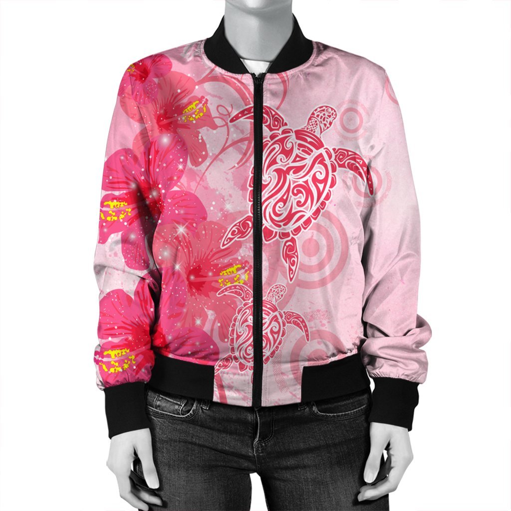Hawaii Turtle Hibiscus Vintage Pink Bomber Jacket - AH - Polynesian Pride