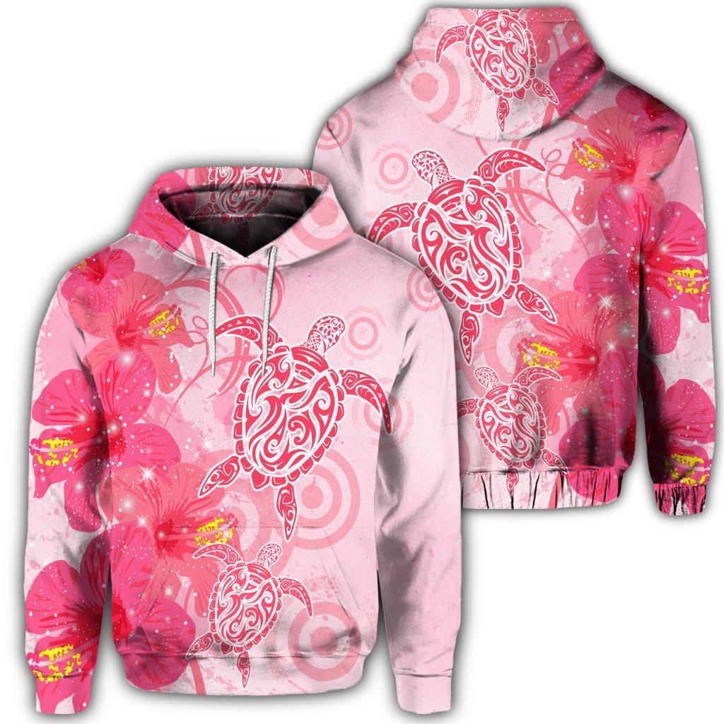 Hawaiian Turtle Hibiscus Vintage Pink Hoodie Unisex Art - Polynesian Pride