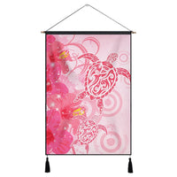 Hawaii Turtle Hibiscus Vintage Pink Hanging Poster - AH Hanging Poster Cotton And Linen - Polynesian Pride