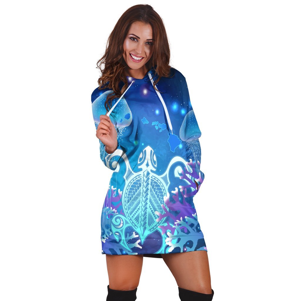 Hawaii Turtle Jellyfish Coral Hoodie Dress Galaxy Hoodie Dress - AH - Polynesian Pride