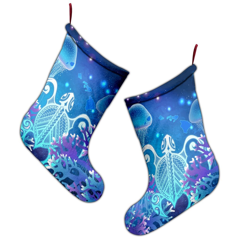 Hawaii Turtle Jellyfish Coral Christmas Stocking Galaxy Christmas Stocking - AH - Polynesian Pride