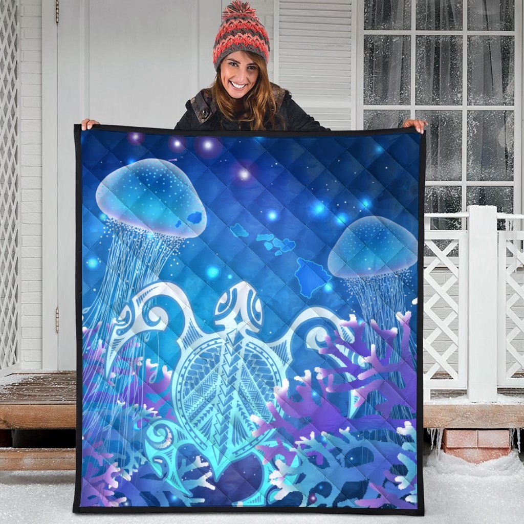 Hawaii Turtle Jellyfish Coral Premium Quilts Galaxy Premium Quilts - AH - Polynesian Pride