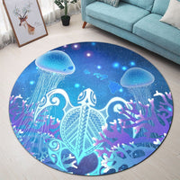 Hawaii Turtle Jellyfish Coral Round Carpet Galaxy Round Carpet - AH - Polynesian Pride