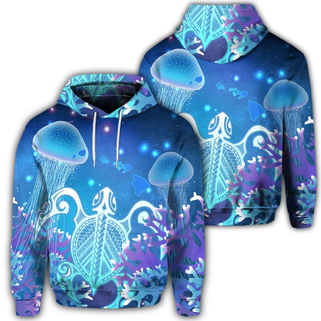 Hawaiian Turtle Jellyfish Coral Hoodie Galaxy Hoodie Unisex Art - Polynesian Pride