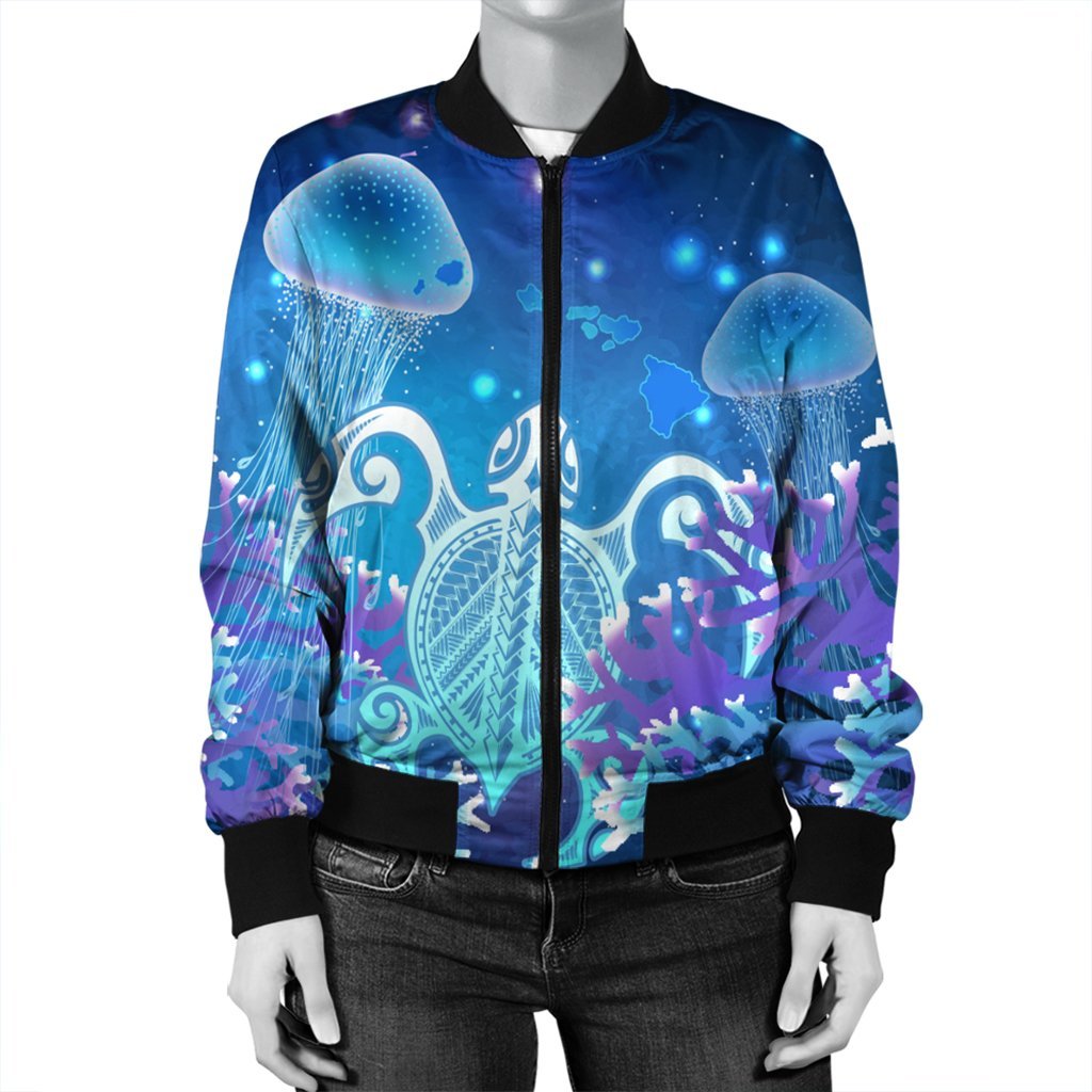 Hawaii Turtle Jellyfish Coral Bomber Jacket Galaxy Bomber Jacket - AH - Polynesian Pride