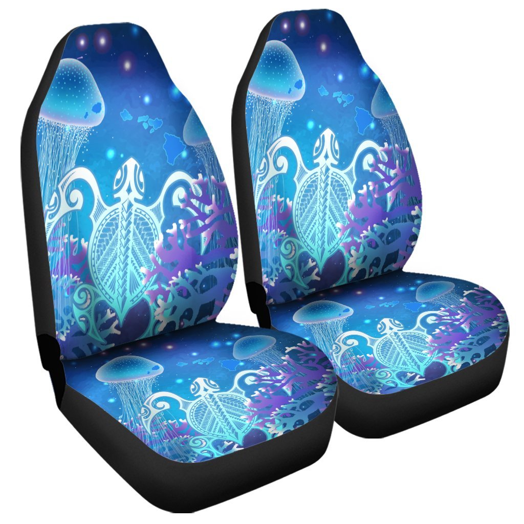 Hawaii Turtle Jellyfish Coral Car Seat Covers Galaxy Car Seat Covers - AH Universal Fit Black - Polynesian Pride
