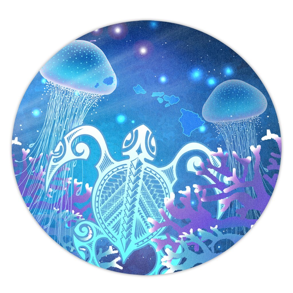 Hawaii Turtle Jellyfish Coral Round Carpet Galaxy Round Carpet - AH Round Carpet Luxurious Plush - Polynesian Pride