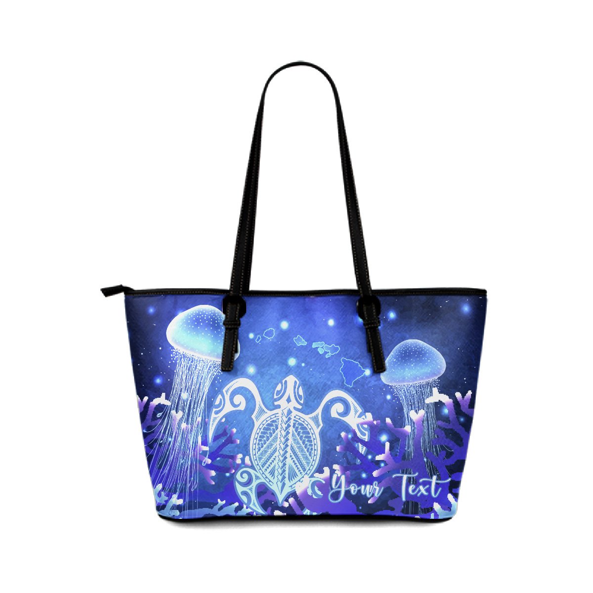 Personalized - Hawaii Turtle Jellyfish Coral Galaxy Small Leather Tote Galaxy - Polynesian Pride