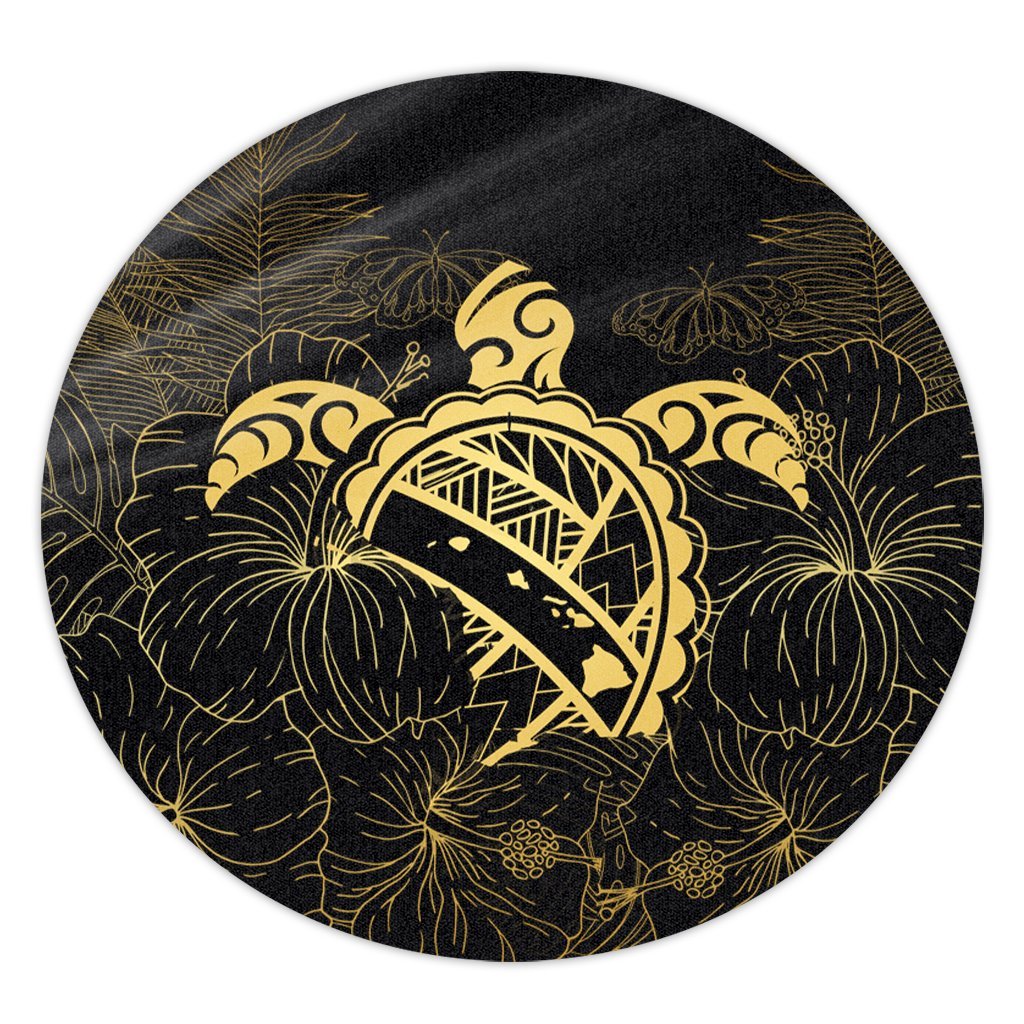 Hawaii Turtle Kanaka Golden Round Carpet - AH Round Carpet Luxurious Plush - Polynesian Pride