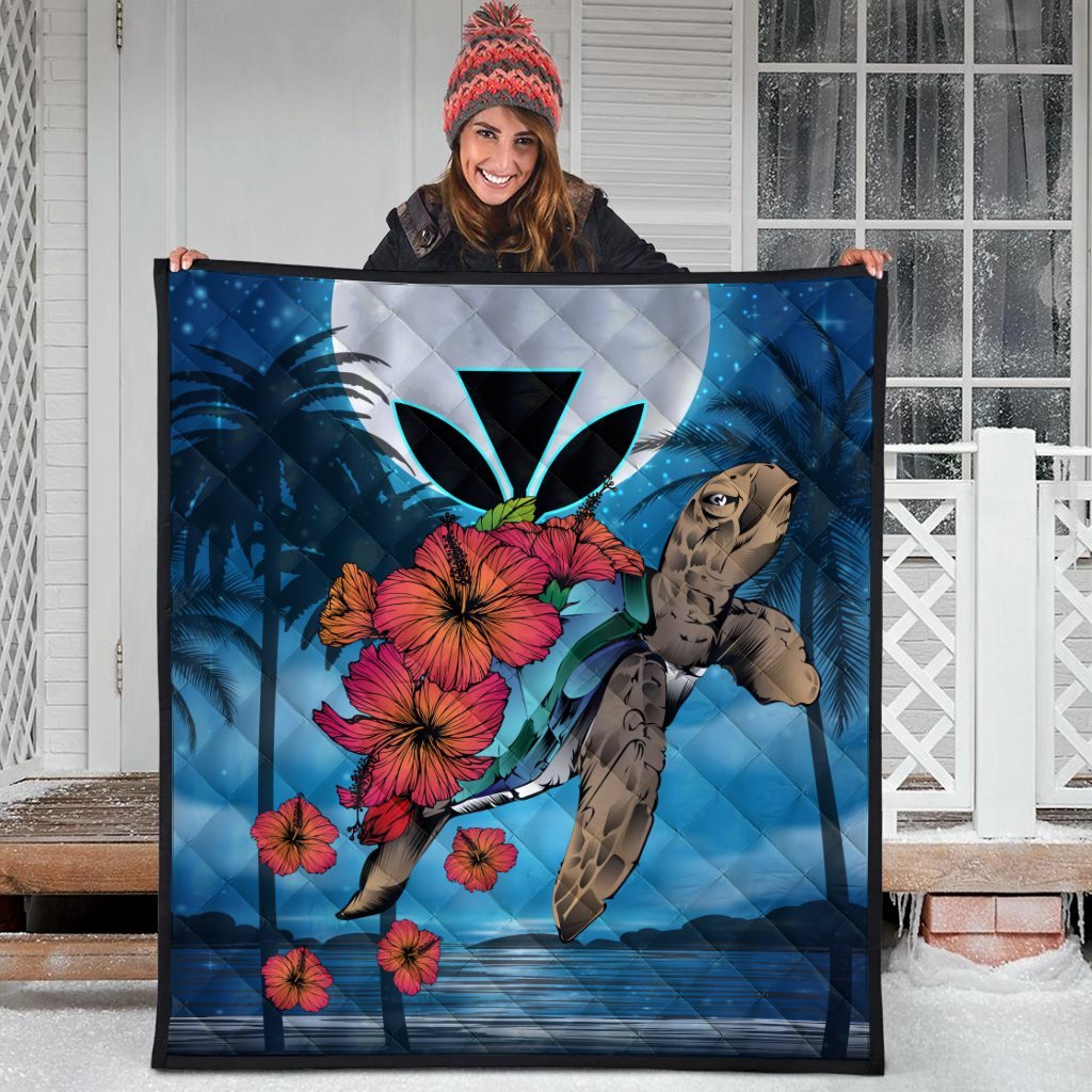 Hawaii Turtle Kanaka Hibiscus Stary Night Premium Quilts - AH - Polynesian Pride