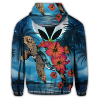Hawaii Turtle Kanaka Hibiscus Stary Night Zip Hoodie - Polynesian Pride