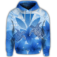 Hawaii Turtle Kanaka Plumeria Polynesian Hoodie Blue - Polynesian Pride