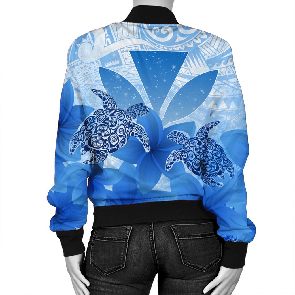 Hawaii Turtle Kanaka Plumeria Polynesian Bomber Jacket Blue - AH - Polynesian Pride