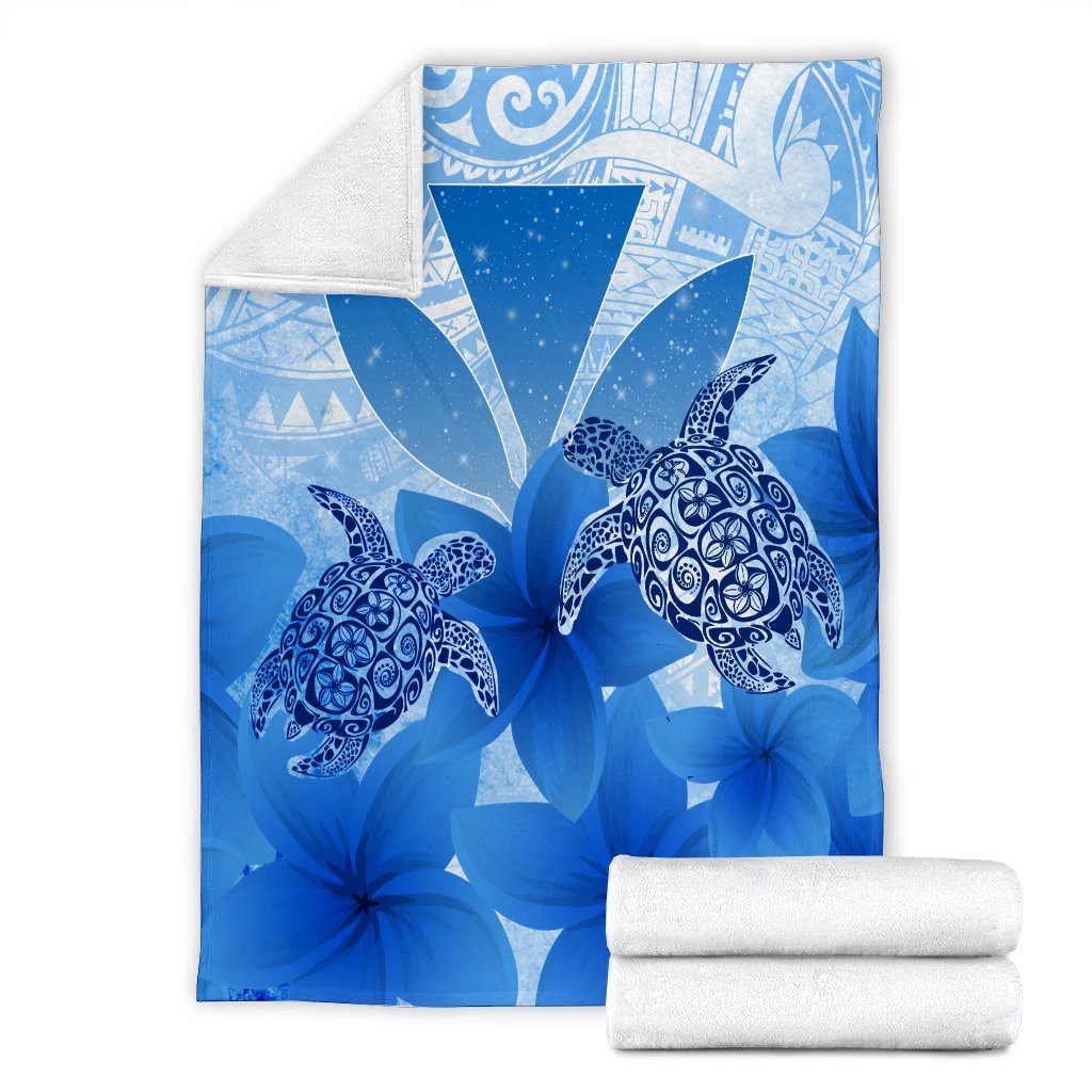 Hawaii Turtle Kanaka Plumeria Polynesian Premium Blankets Blue - AH - Polynesian Pride