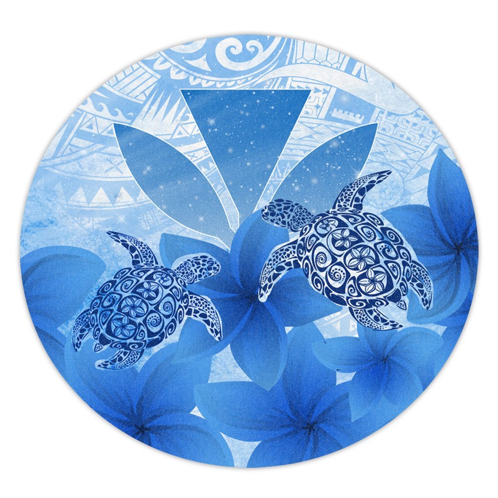 Hawaii Turtle Kanaka Plumeria Polynesian Round Carpet Blue - AH Luxurious Plush - Polynesian Pride