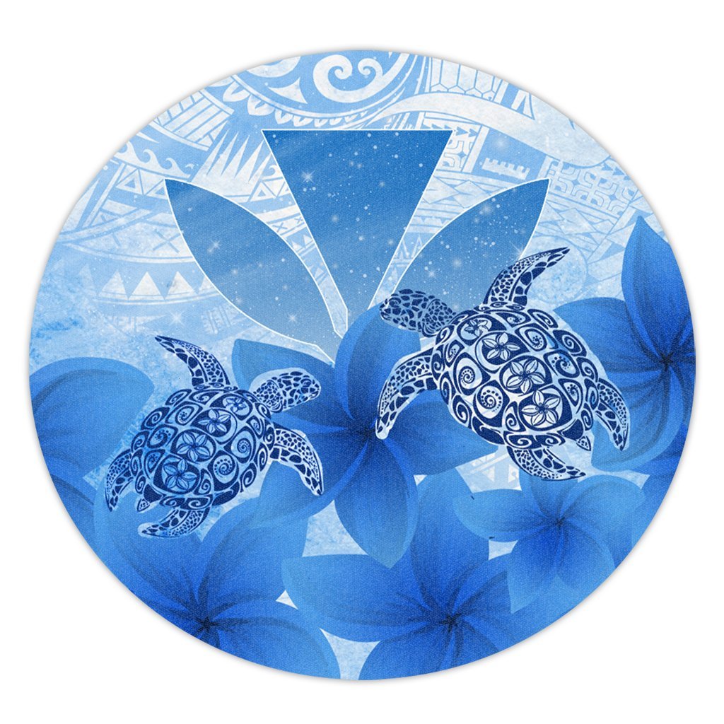 Hawaii Turtle Kanaka Plumeria Polynesian Round Carpet Blue - AH Round Carpet Luxurious Plush - Polynesian Pride