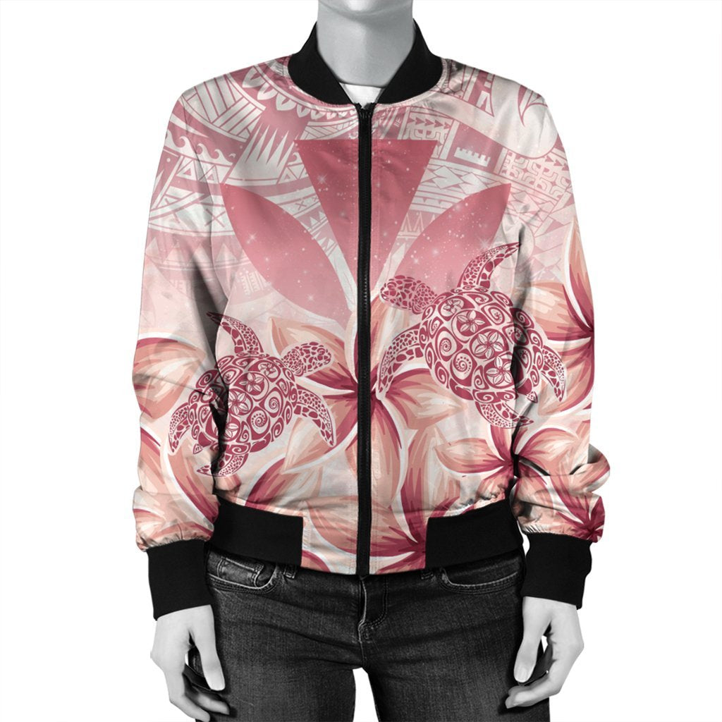 Hawaii Turtle Kanaka Plumeria Polynesian Bomber Jacket Pink - AH - Polynesian Pride