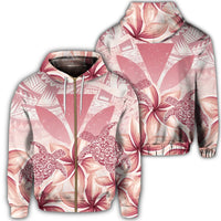 Hawaii Turtle Kanaka Plumeria Polynesian Zip Hoodie Pink Unisex Art - Polynesian Pride