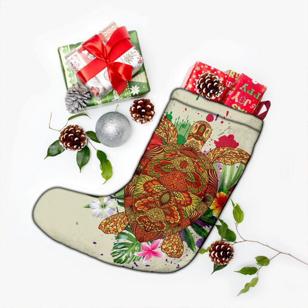 Hawaii Turtle Life Hibiscus Design Christmas Stocking - AH - Polynesian Pride