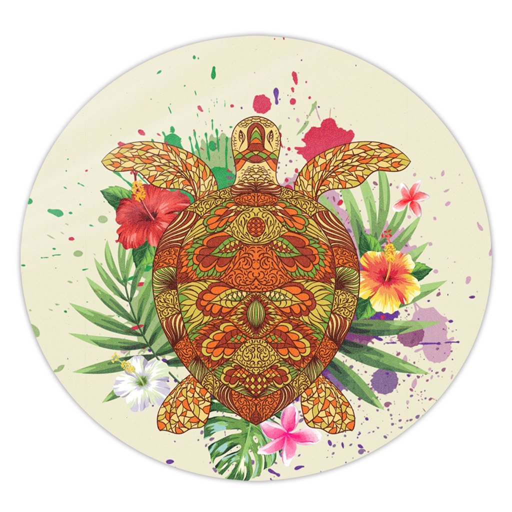 Hawaii Turtle Life Hibiscus Design Round Carpet - AH Round Carpet Luxurious Plush - Polynesian Pride