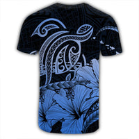 Hawaii Turtle Map Polynesian T Shirt Safety Blue - Polynesian Pride