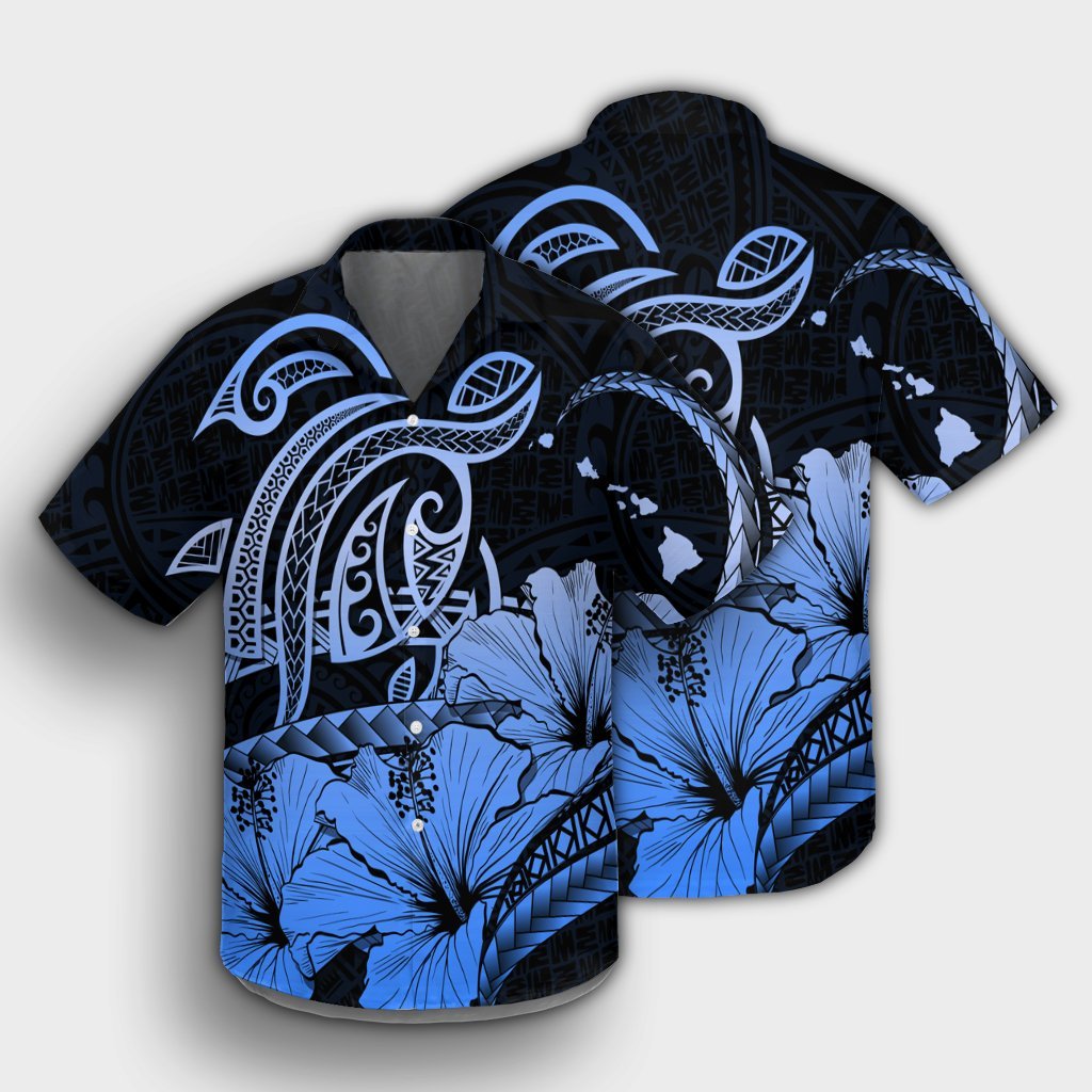 Hawaii Turtle Map Polynesian Hawaiian Shirt Safety Blue - AH - Polynesian Pride