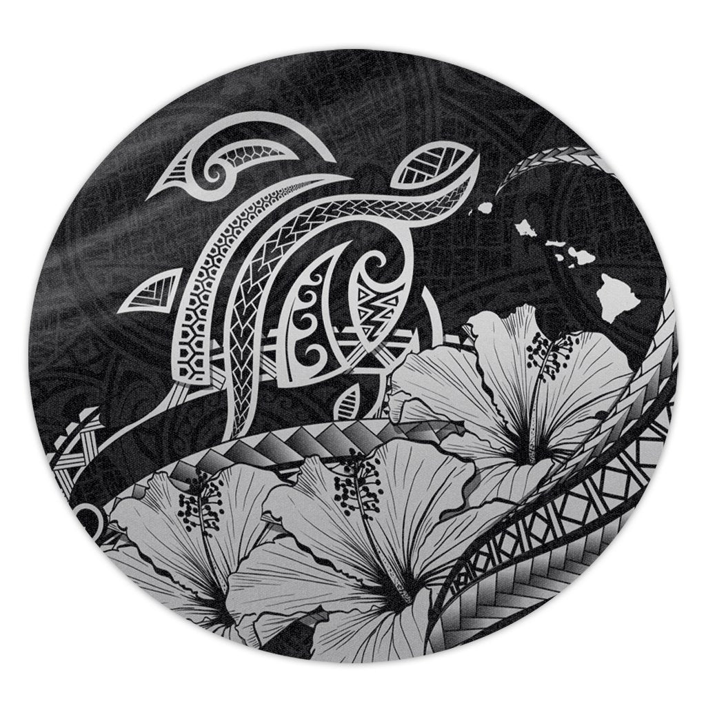 Hawaii Turtle Map Polynesian Round Carpet Safety Gray - AH Round Carpet Luxurious Plush - Polynesian Pride