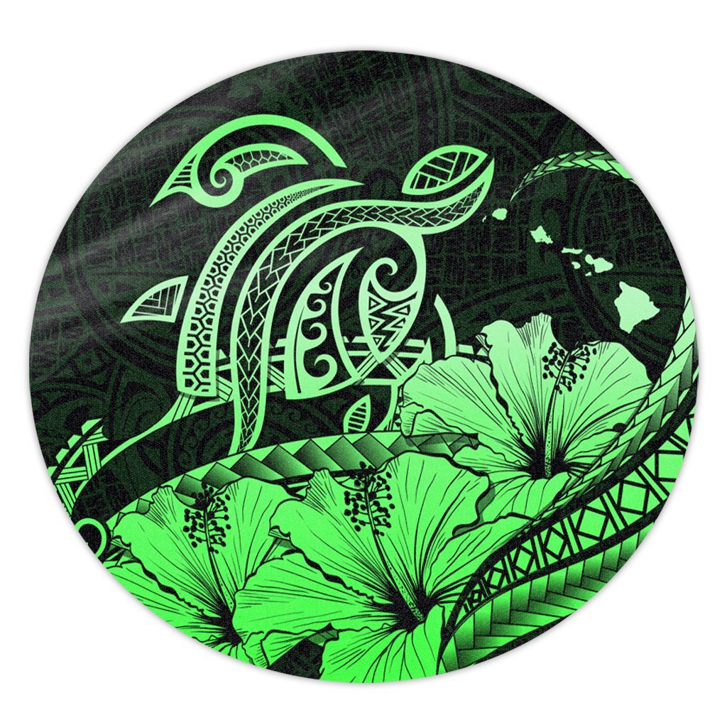 Hawaii Turtle Map Polynesian Round Carpet Safety Green - AH Round Carpet Luxurious Plush - Polynesian Pride