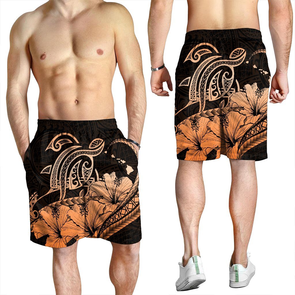 Hawaii Turtle Map Polynesian Men's Shorts Safety Orange - AH - Polynesian Pride