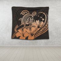 Hawaii Turtle Map Polynesian Tapestry Safety Orange - AH - Polynesian Pride