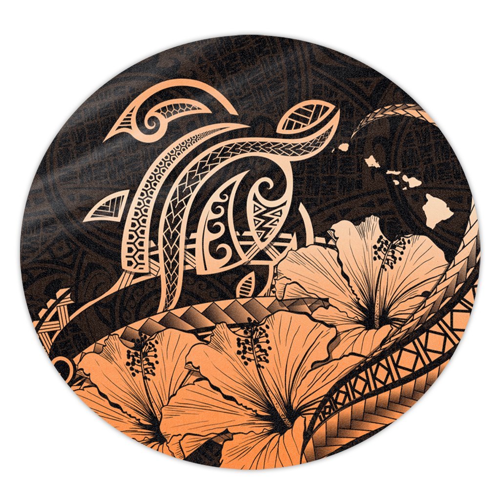 Hawaii Turtle Map Polynesian Round Carpet Safety Orange - AH Round Carpet Luxurious Plush - Polynesian Pride