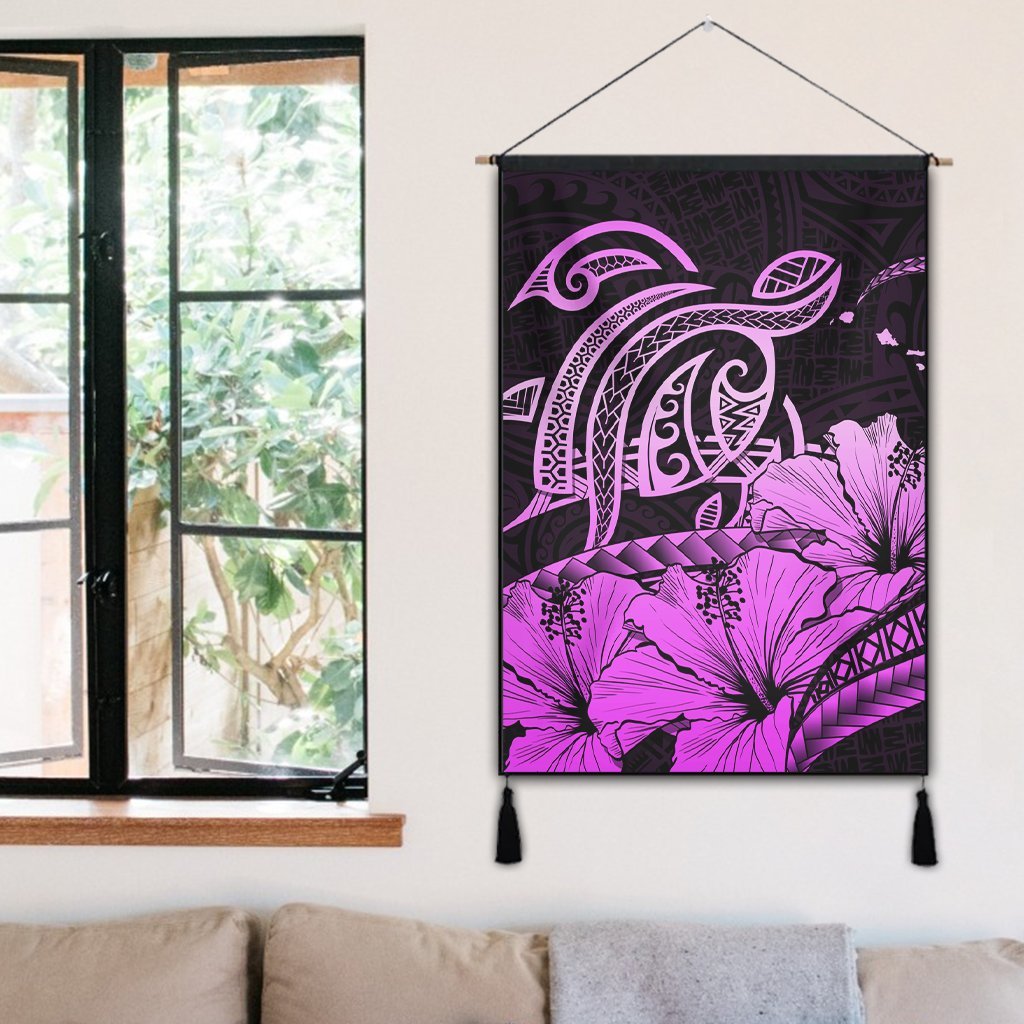 Hawaii Turtle Map Polynesian Hanging Poster Safety Pink - AH - Polynesian Pride