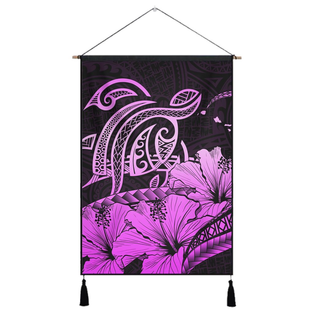 Hawaii Turtle Map Polynesian Hanging Poster Safety Pink - AH Hanging Poster Cotton And Linen - Polynesian Pride