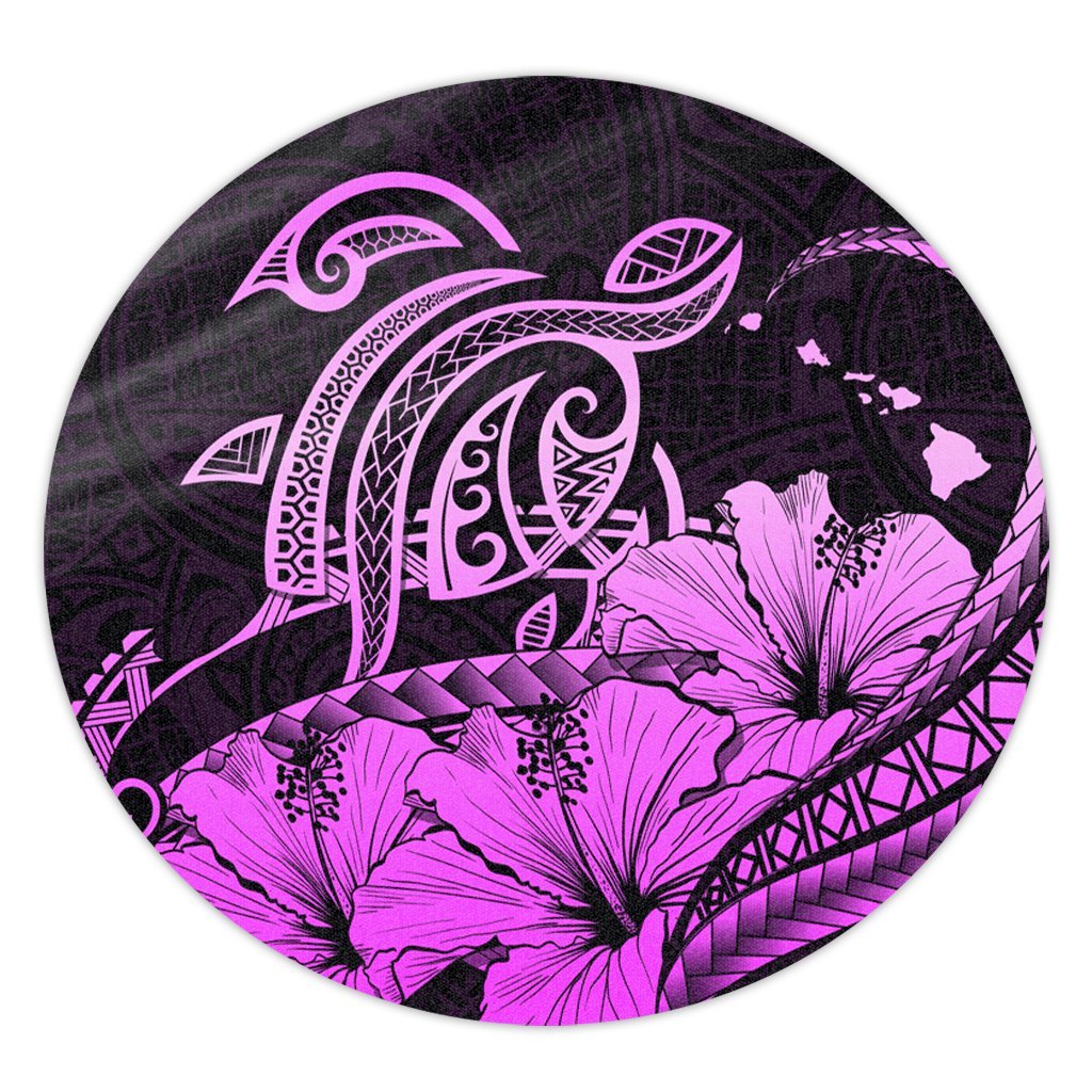 Hawaii Turtle Map Polynesian Round Carpet Safety Pink - AH Round Carpet Luxurious Plush - Polynesian Pride